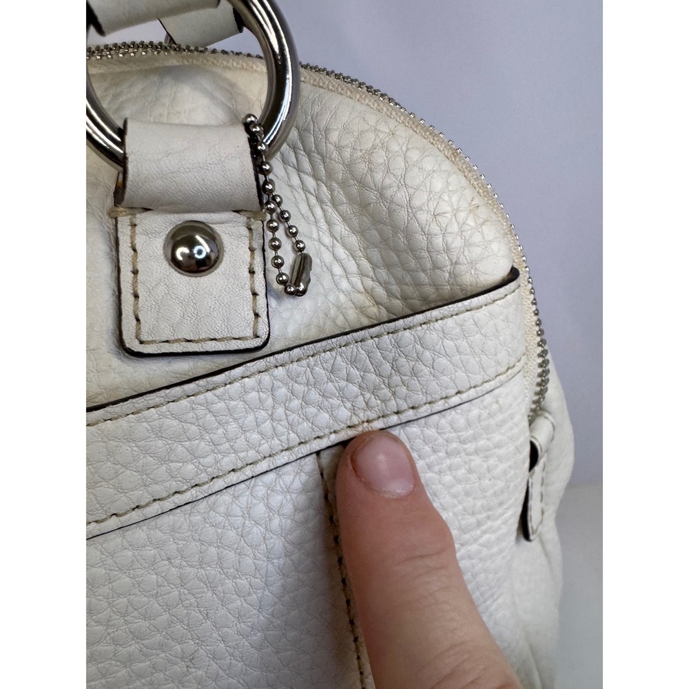 Coach Leather Satchel Handbag Cream Pebble Grain Silver Hardware Top Zip Vintage - Picture 4 of 16